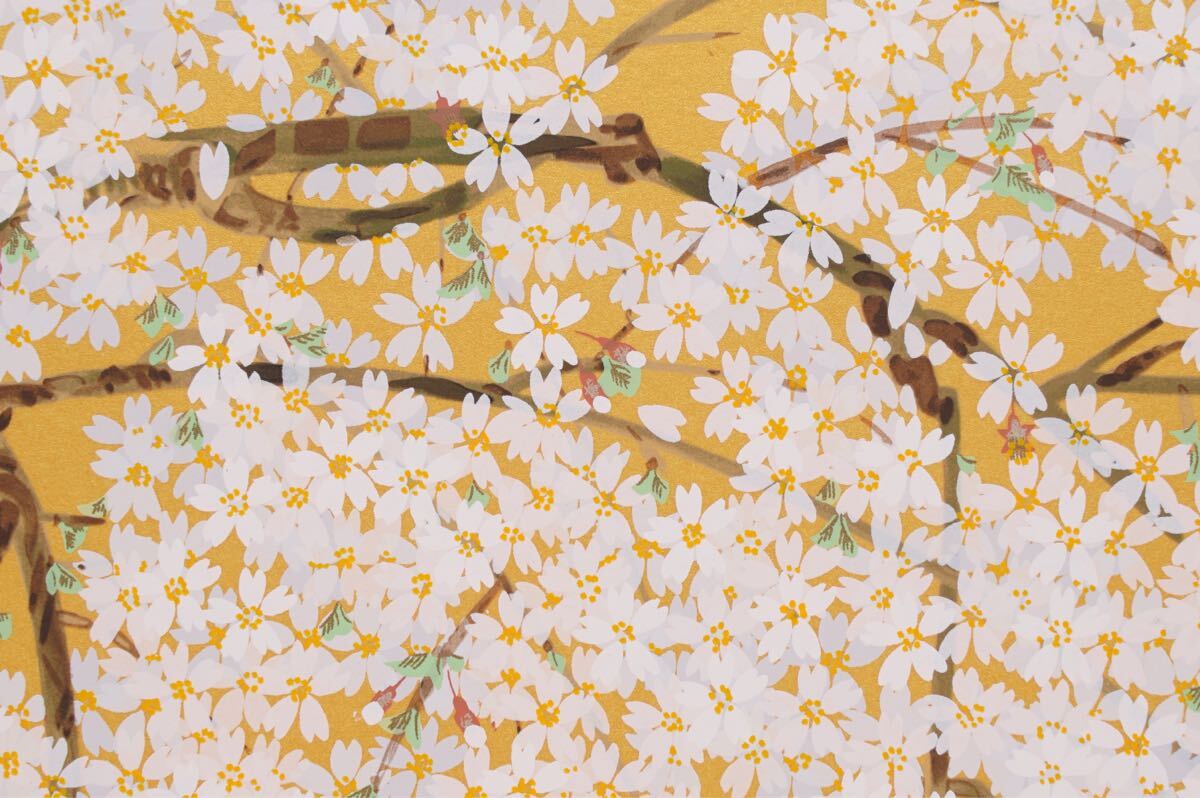 真作 中島千波「麗ら枝垂桜」シルクスクリーン 画寸(33cmx24cm) 本人
