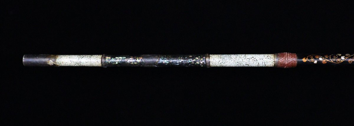 ASAHI】時代武具 槍用拵 螺鈿細工 唐草蒔絵 卵殻拵 全長202.5㎝ 石突き