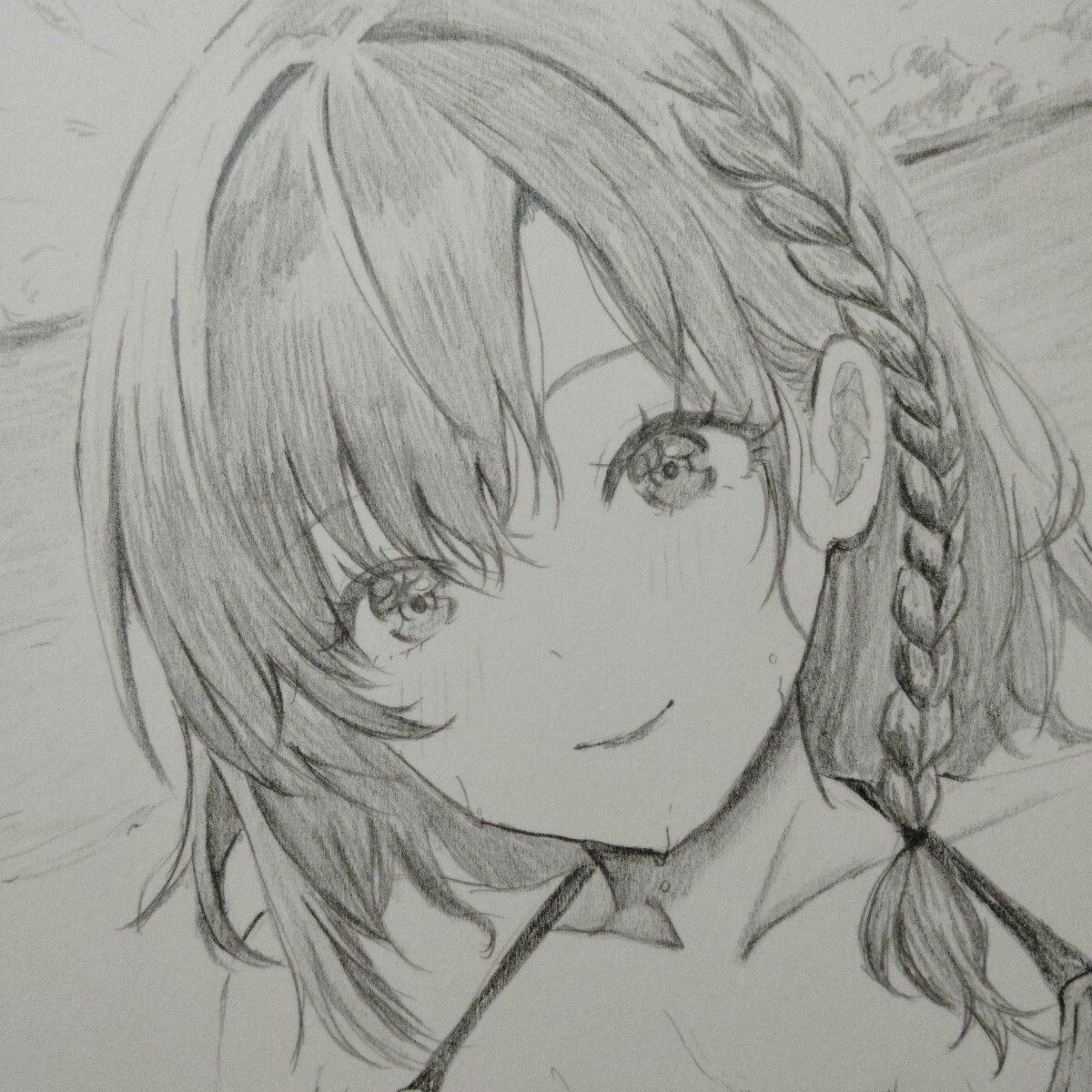 オリジナル A4 鉛筆画 原画 手描きイラスト イラスト 手描き 水着 美人