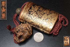 緒締　玉4点 玉　おじめ　根付　提げ物　骨董古美術 古美術 骨董 印籠 蒔絵 彫刻 提げ物 緒締め 時代物 根付 緒締玉 布袋