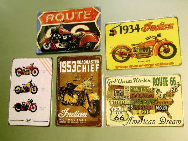 新品　ブリキ看板　インディアンバイク等5枚セット