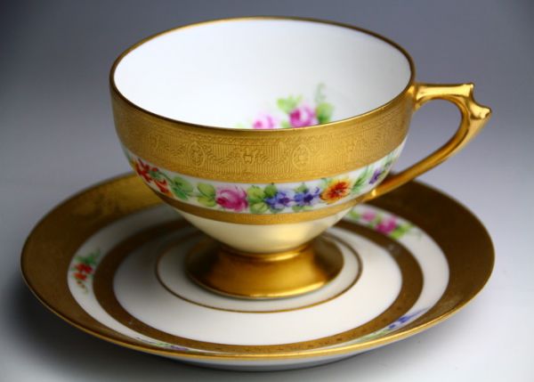 PICKARD 1930年 手描き花柄金紋 希少 ゴールド カップ＆ソーサー