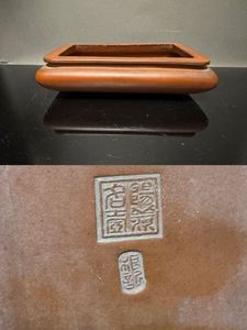 ♢中国古玩 長方形辰砂ミニ盆栽鉢 北京紫禁城 建福宮印 古美術品 骨董