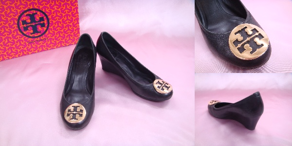 トリーバーチTORYBURCH 本革キャメルウェッジソールパンプス 23.5 