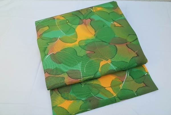 正絹　全通　名古屋帯　№３６７　緑