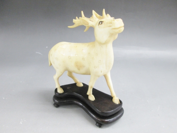 象牙置物 鹿 中古1◇神32