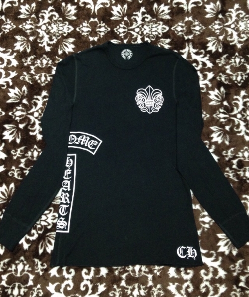 CHROME HEARTS ロンT サーマル バックロゴ BSフレア 黒 M クロムハーツ BSフレア T型ロゴ サーマル ロンT 長袖 Tシャツ 黒