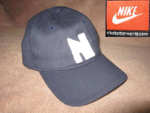 NIKE ナイキ ゴツナイキ 本革ベルト ワッペン キャップ 紺 帽子