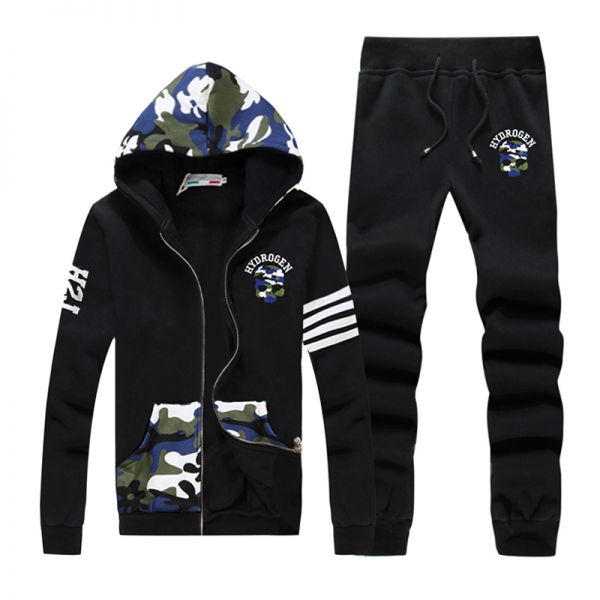 迷彩HYDROGENメンズパーカ/スウェットセット　A065ブラック/XL