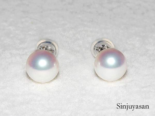 真珠屋さん【花珠鑑定】最高の色！7.8mm アコヤ真珠 Pt900ピアス