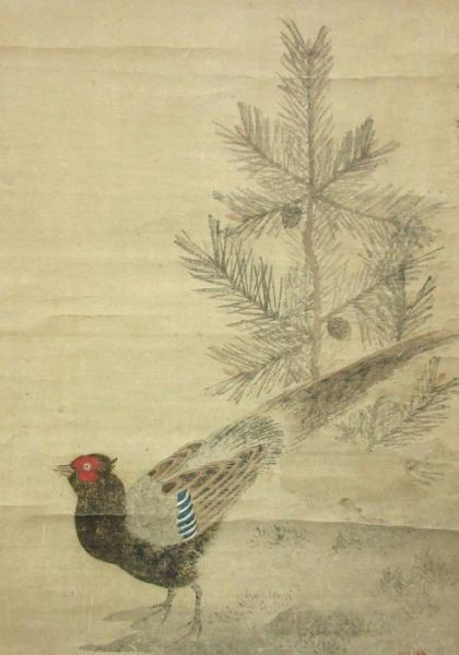 伊藤若冲○雉図○紙本○肉筆保証○大幅○巾51×縦120cm(花鳥、鳥獣