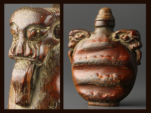 琴》中国古玩 竹根細工 鼻煙壺 時代唐物 極上品 JZC332