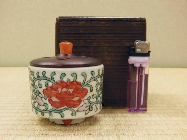 古九谷 色絵 牡丹唐草文 三足香炉 江戸中期　検：茶道具