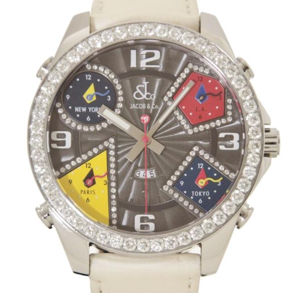 ○紅『ジェイコブ』純正ダイヤ 47mm 5タイムゾーン 1円 9043