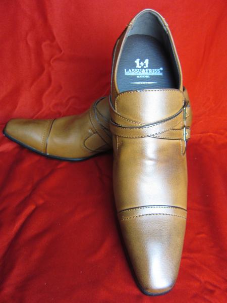 Wクロスベルト☆シークレットシューズ6㎝UP☆メンズ靴/LBR/26.5