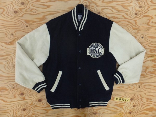 HARVARDハーバード ワッペン 切替ベージュ スタジャン メンズL