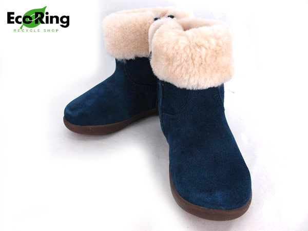 1円 未使用アグ スエード×ムートン ブーツ 子供用14 1/2青BC245