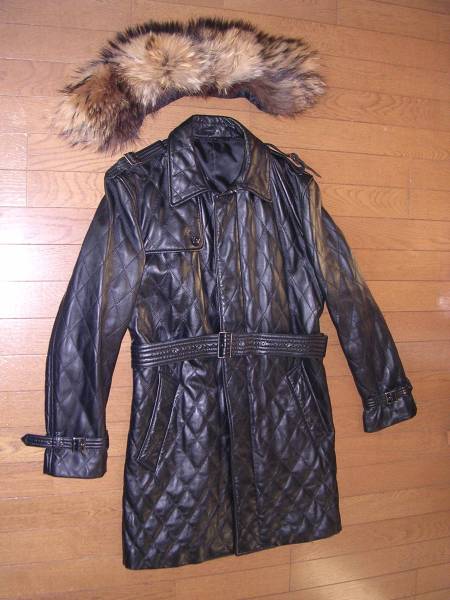 美品　革　皮　レザー　トレンチコート　Lサイズ　キルティング