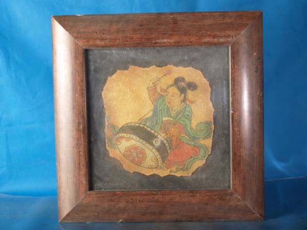 骨董市掘り出し品 中国唐時代 敦煌莫高窟壁画 彩絵 人物像 AK1793A1-