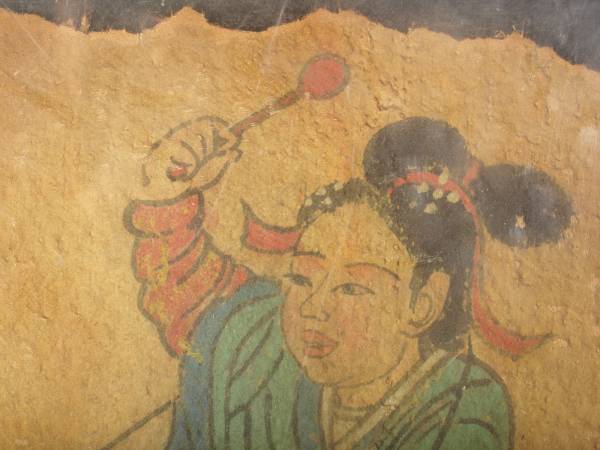 骨董市掘り出し品 中国唐時代 敦煌莫高窟壁画 彩絵 人物像 AK1793A1-