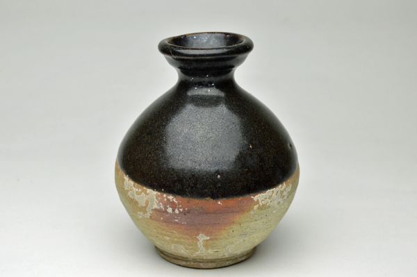 ★クメール黒釉徳利15-16C★酒器花器発掘品海上り