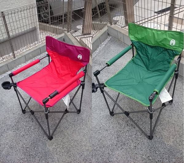 Coleman カップホルダー付きスリムチェア レッド&グリーンセット