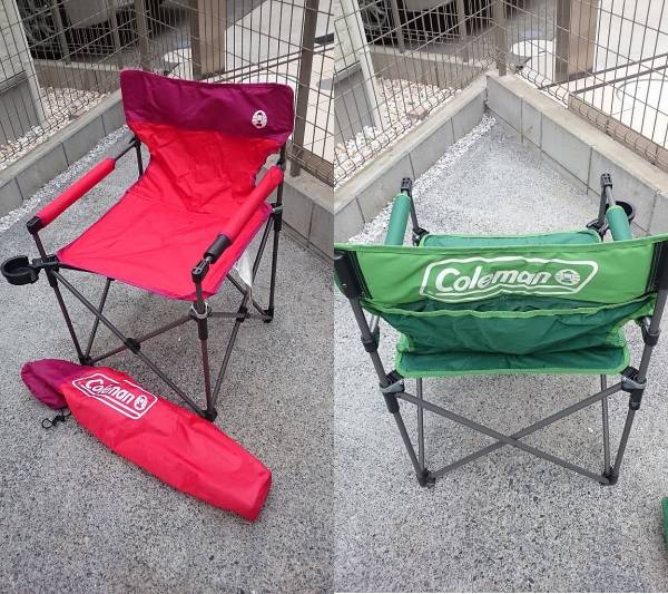 Coleman カップホルダー付きスリムチェア レッド&グリーンセット