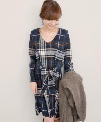 アーバンリサーチROSSO/ネル素材前リボンチェックワンピース