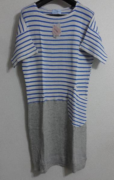 ツモリチサトワコール新品ワンピースＭネコポケット麻ボーダーIV