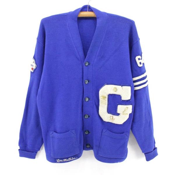 60sビンテージレタードニットカーディガン★Lサイズ