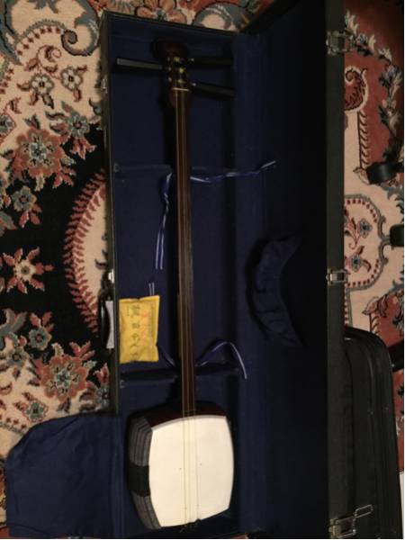 中棹 紫檀三味線 両犬皮 天神欠けなし 地唄 常磐津 東さわり付き