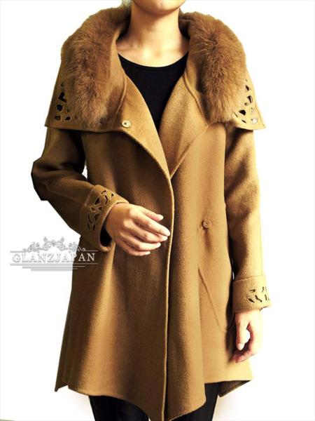 Bb07*限1*7-9号*茶*取り外しフォックスファー付カシミア混コート