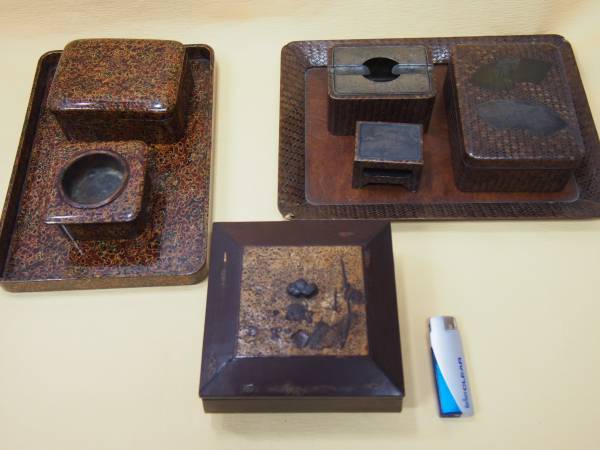 象嵌 木製 桜 大正レトロ 煙草盆×2セット 木製菓子器 送540円～