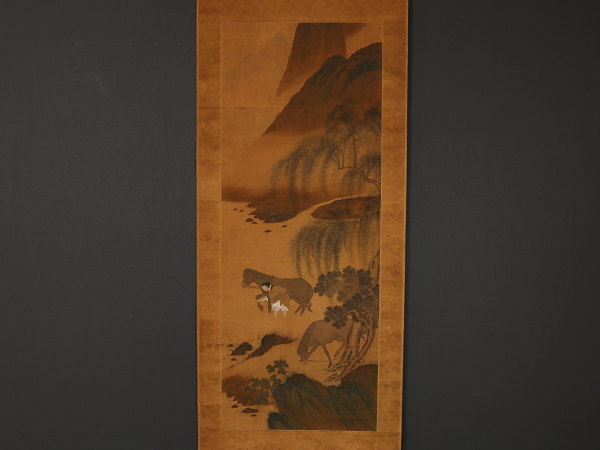 【伝来】z7199 洗馬図 中国画 象牙軸