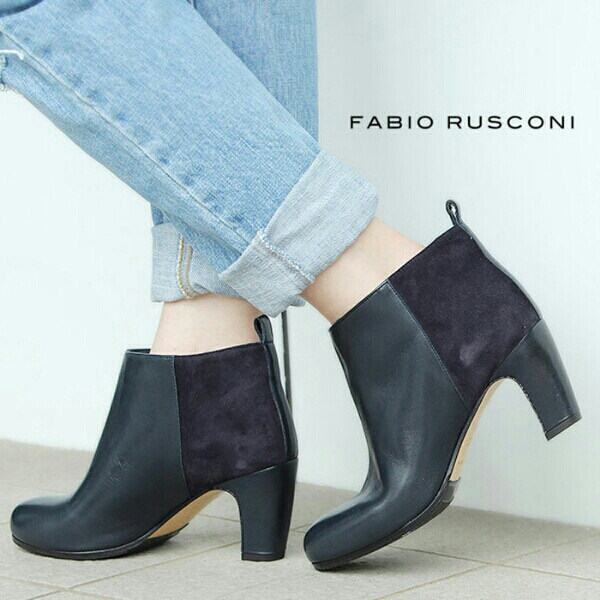 伊製ファビオルスコーニFabio Rusconi本革×スエード ネイビー36 