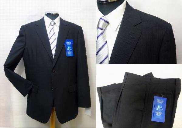 【春夏 特別価格】 2B２パンツスーツ・黒/ストライプ・AB-9