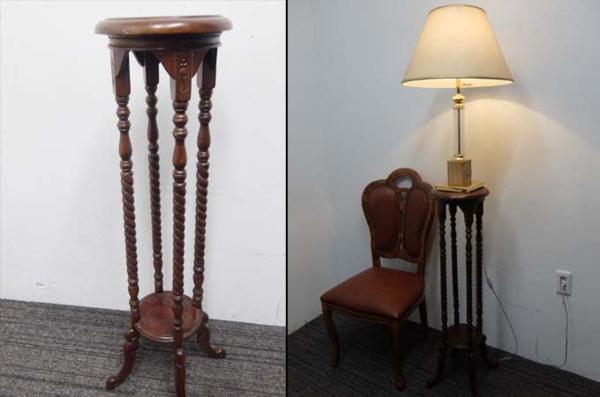 ■得々■木製/轆轤/ツイスト/丸型/サイドテーブル/花台/1