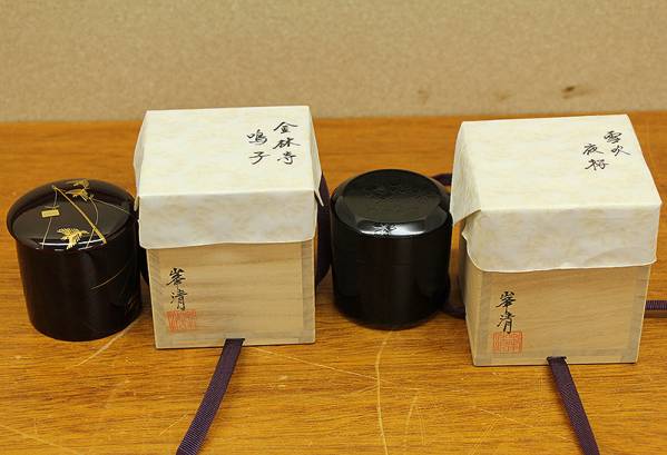 R972 峯清作？共箱 金輪寺?薄茶器? 2個 雀に鳴子 雪吹 夜桜