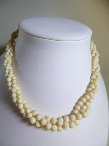【江月】本象牙 3mm～6mm玉の３連ネックレス 20g_1