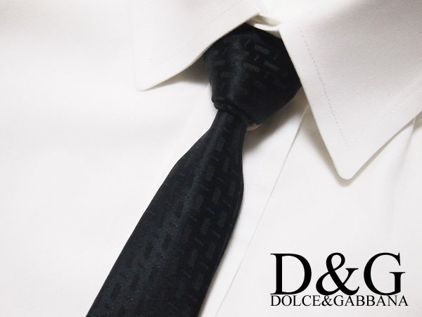 1☆D&G☆ドルガバ 新品本物 1円 ブラック総柄 ナロータイ