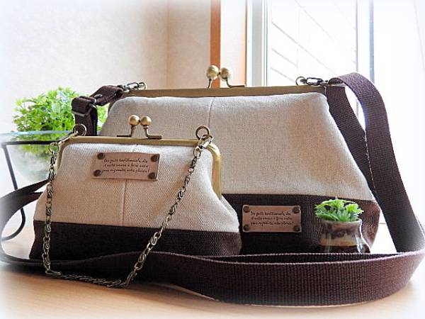 *ぷっくりまんまる*がま口ショルダーバッグ*Ｗ＆Ｂ*ポーチセット