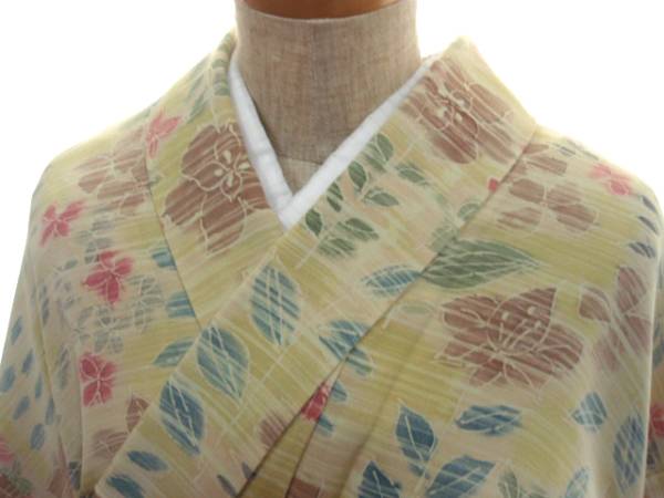 美品★洗い済★正絹★単衣★お花柄★身丈154裄63★たとう紙付★