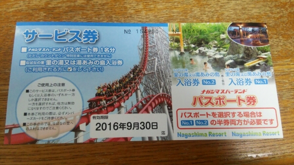 送料込 ナガシマスパーランド パスポート券