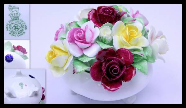 ロイヤルドルトン 三脚花盆入 薔薇 手作フィギュリン 美品 E533F 工芸