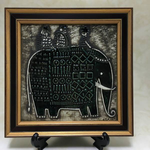 リサ・ラーソン（Lisa Larson）　陶板　象 リサラーソン Lisa Larson 象の陶板 展示品 額付き 【公式通販】