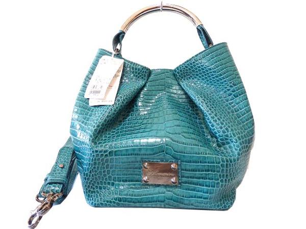 新品 Blumarine クロコ型押しレザー 2wayハンドバッグ 0351