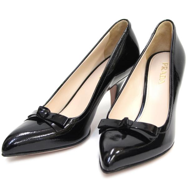 1円～ プラダ ヒール パンプス ブラック エナメル レディース