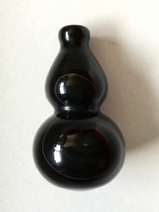 ♪即決 【壽】天然AAA級極品チベット蚕絲天珠黒瑪瑙瓢箪形根付