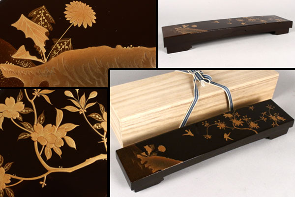 【彩葉】輪島塗 漆塗 風景図 金蒔絵 短冊箱 箱入 古美術品 iB8