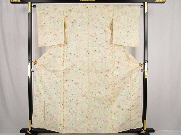 きもの着楽■名門「しょうざん」　生紬　単衣　菊　牡丹 1882